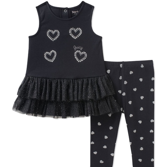 Juicy Couture Black Heart Ruffle Tank Leggings Set